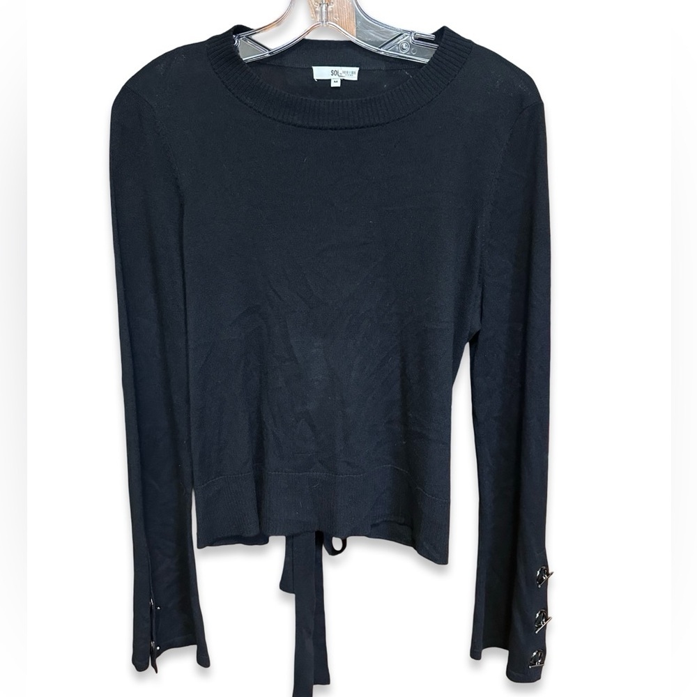 SOH Cashmere & Silk Cut Out Back Grommet Bell Sleeve Top Sz Medium